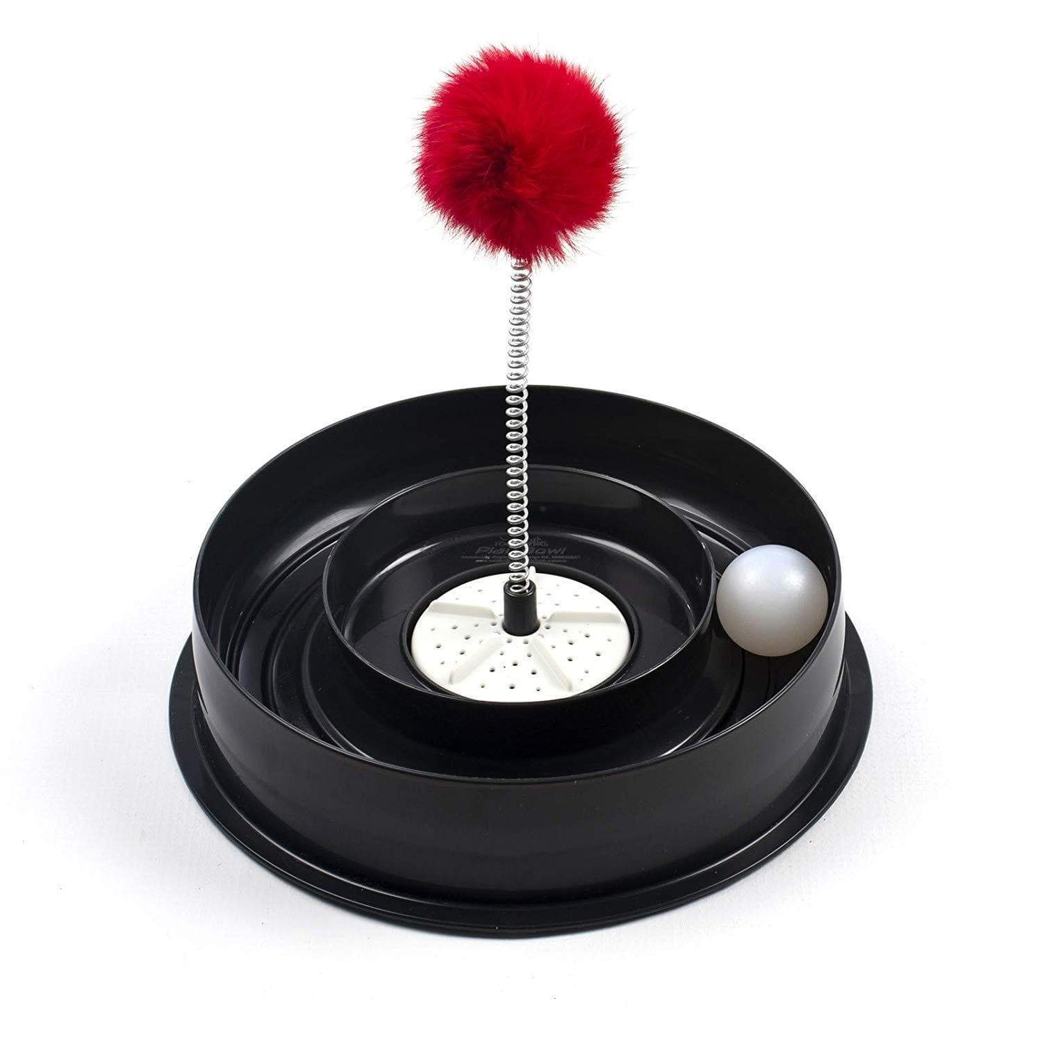 Roamwild 4 IN 1 Play Bowl Quiet Cat Toy – Cats Interactive Play Stimulating Ball Track Toy With Spring Pom-Pom
