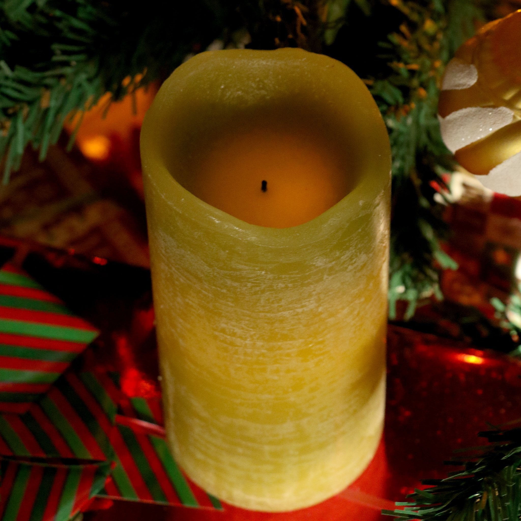 Rustic Pillar Battery Candle 6 Inch 'Sage'