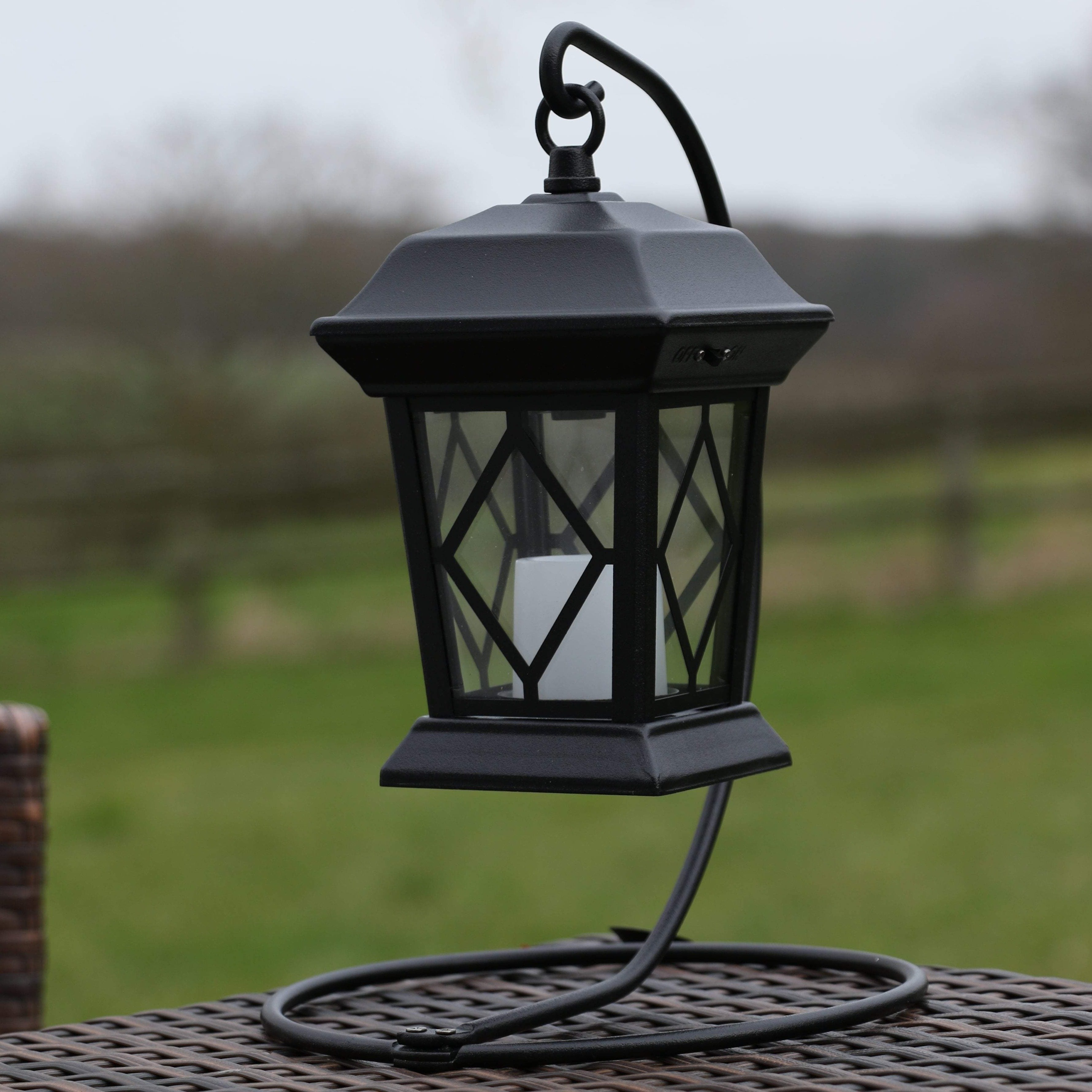 42.5 Antique Black Pre-Lit Distressed Finish Battery Operated Lantern with  Garden Stake