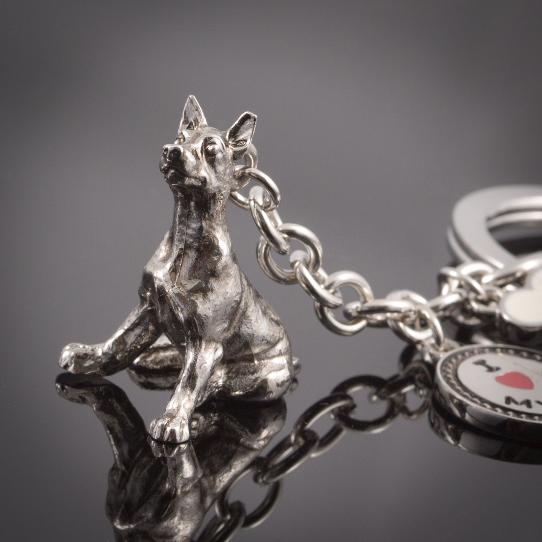 Doberman High Detailed Dog Metal Animal Keyring