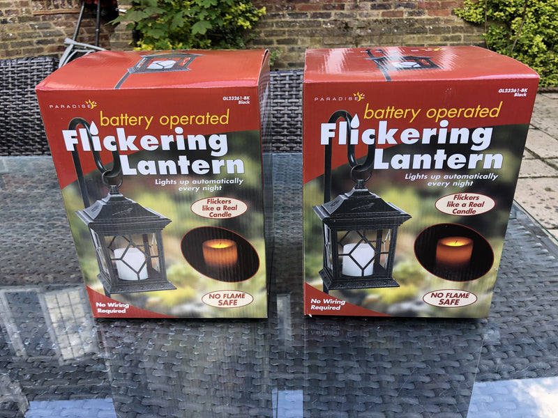 2 x Metal Garden Outdoor Lanterns with Flickering LED Battery Candle