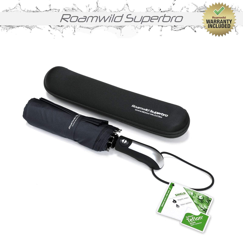 Roamwild SuperBRO Super Strong Black Fast Drying Automatic Compact Umbrella