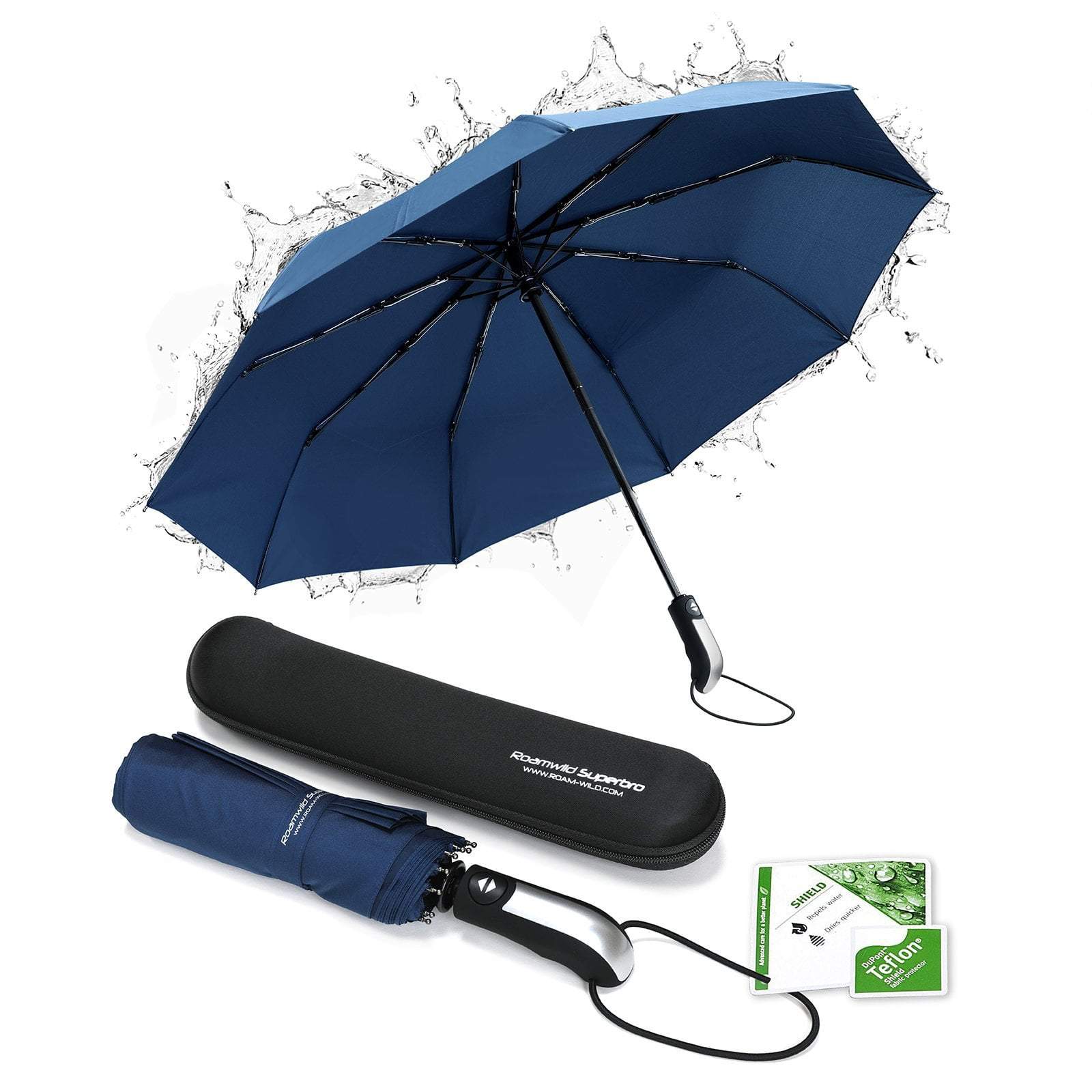 Roamwild SuperBRO Super Strong Navy Fast Drying Automatic Compact Umbrella
