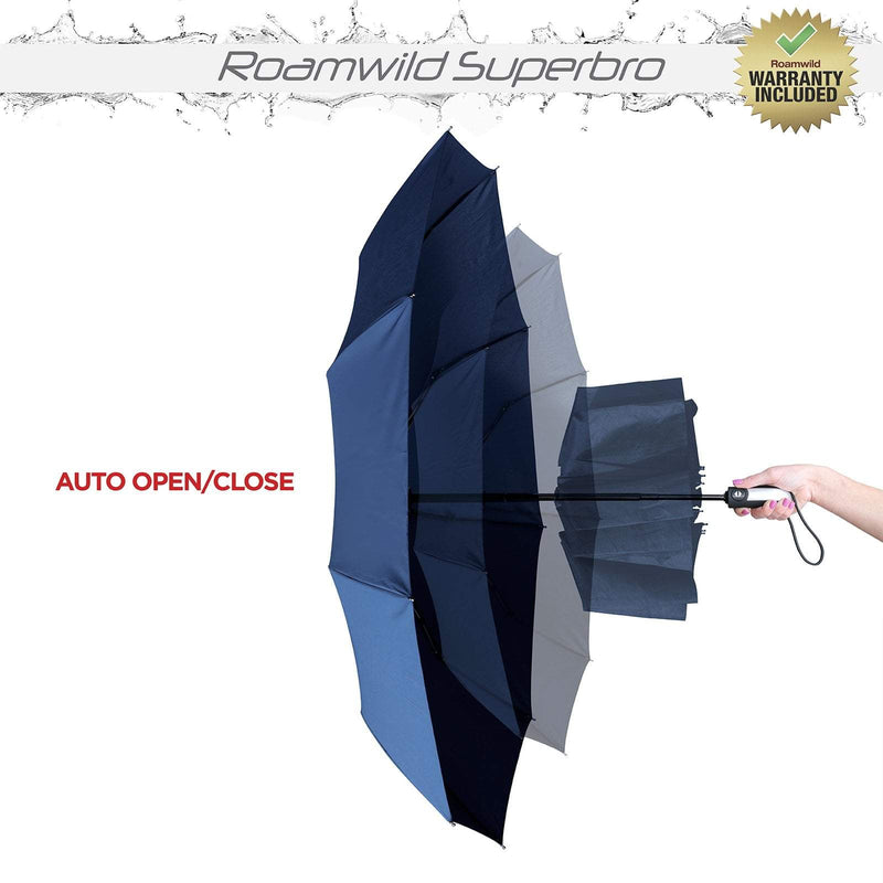 Roamwild SuperBRO Super Strong Navy Fast Drying Automatic Compact Umbrella