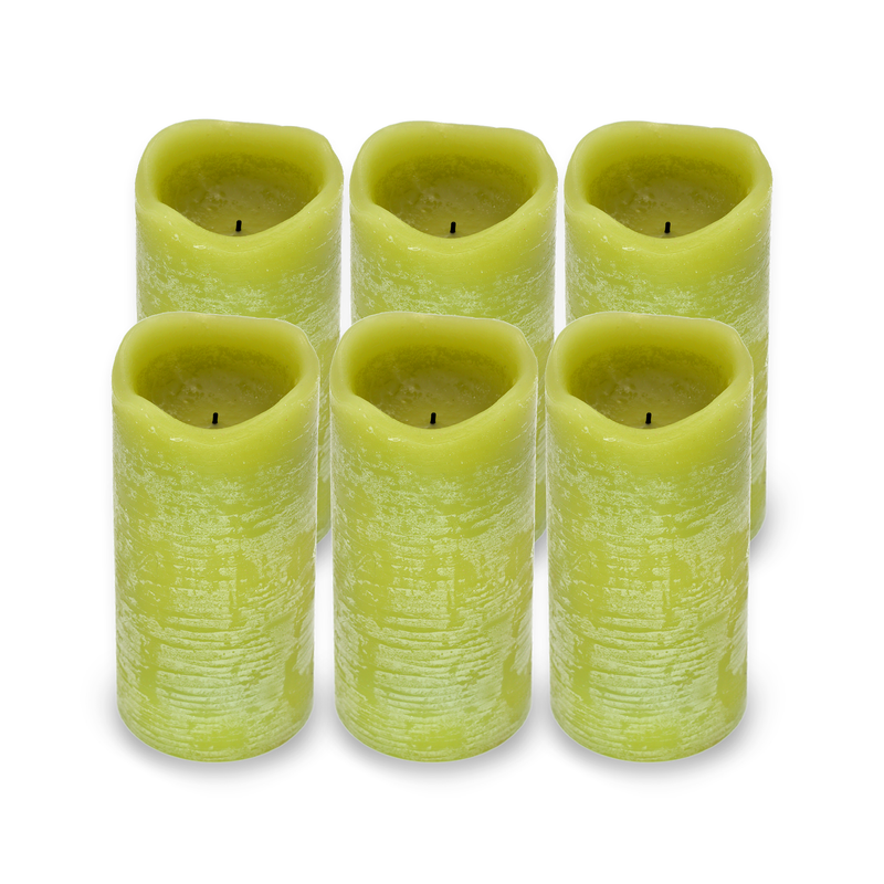 Rustic Pillar Battery Candle 6 Inch 'Sage'