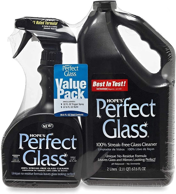 Hope's Perfect Glass Cleaner, 2 Piece, 950 ml Spray Bottle and 2 Litre Refill Bottle