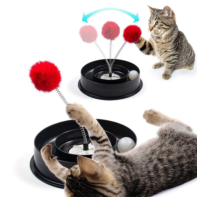 Roamwild 4 IN 1 Play Bowl Quiet Cat Toy – Cats Interactive Play Stimulating Ball Track Toy With Spring Pom-Pom