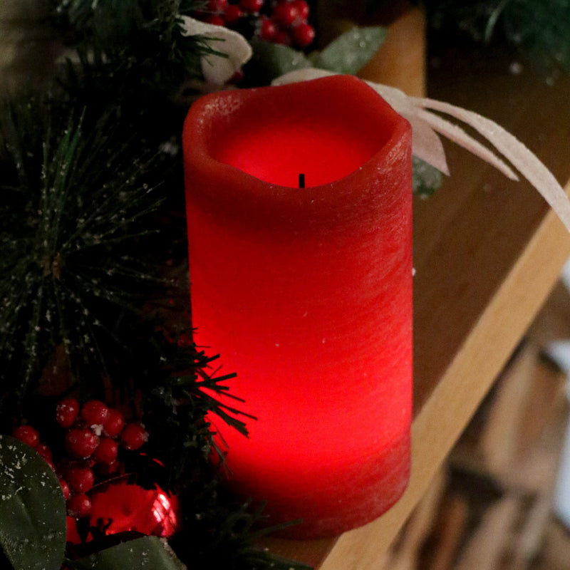 Rustic Pillar Battery Candle 6 Inch 'Red'