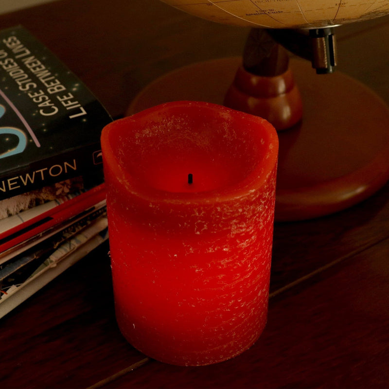 Rustic Pillar Battery Candle 4 Inch 'Red'