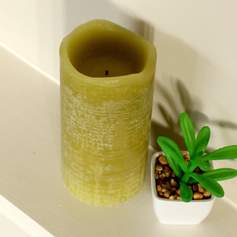 Rustic Pillar Battery Candle 6 Inch 'Sage'