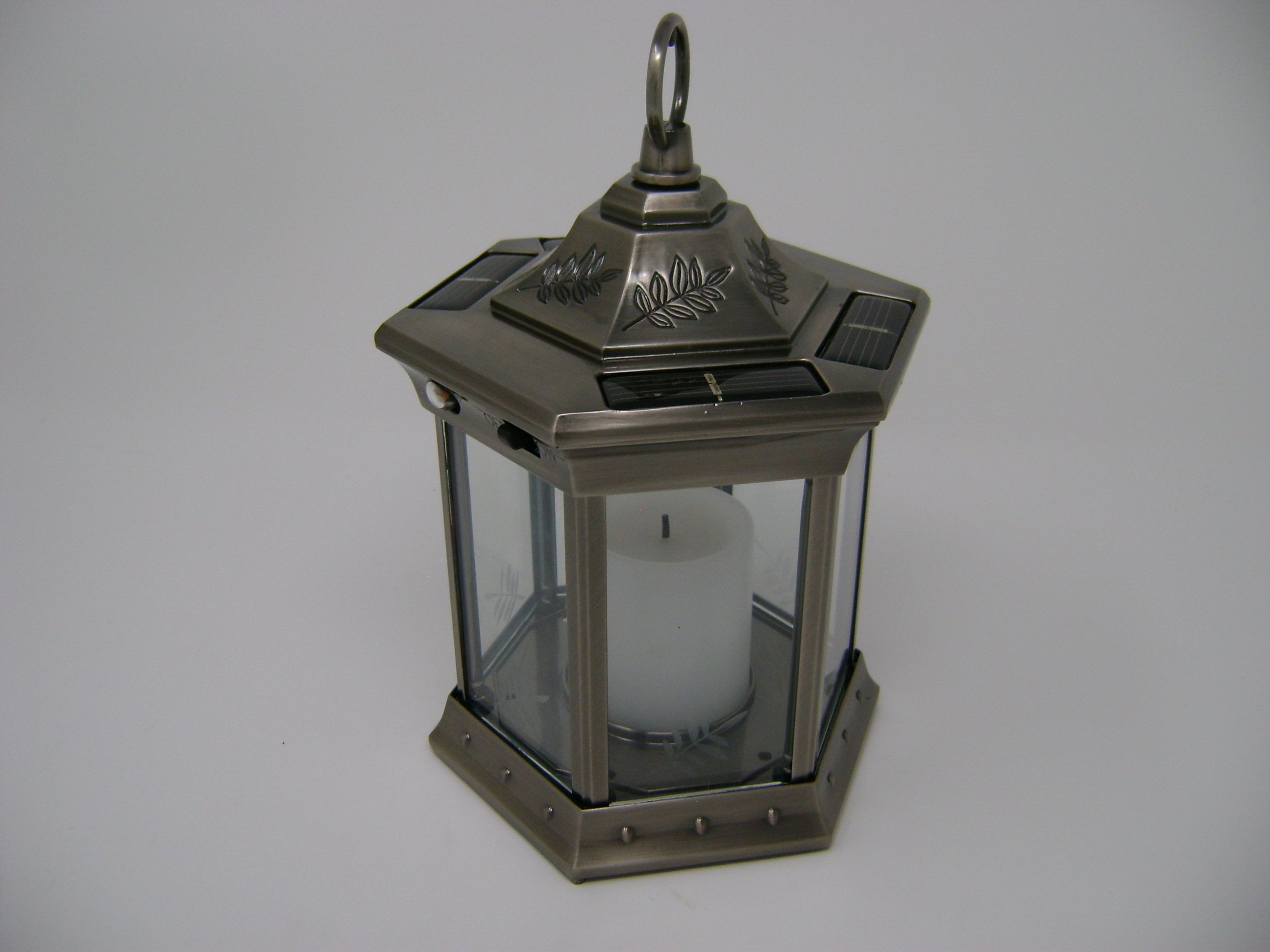 Paradise - Solar Power Flickering Candle Lantern Pewter