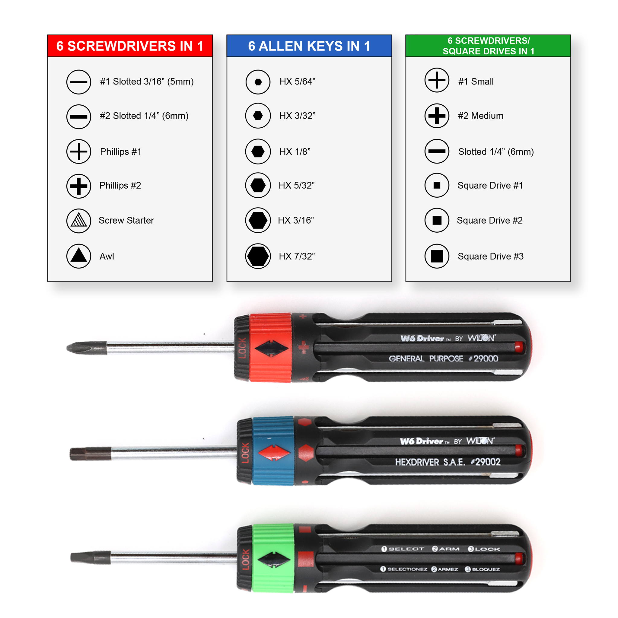 W6 Driver - 6 Handy Hex keys in One. (Hexdriver Imperial)