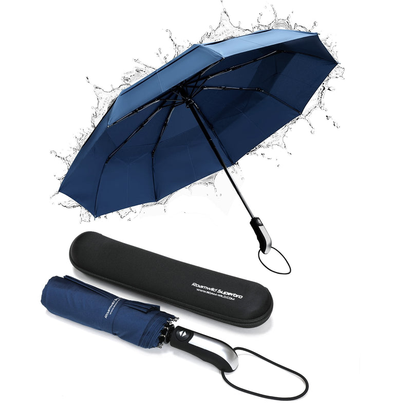 Roamwild Vented SuperBRO Super Strong Navy Fast Drying Automatic Compact Umbrella